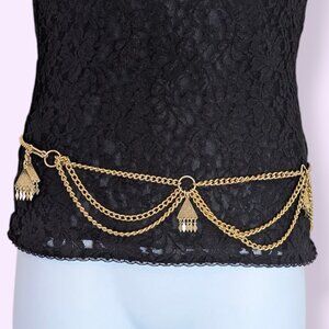 (2/$20) V. Gold Tone Dangling Chain Belt